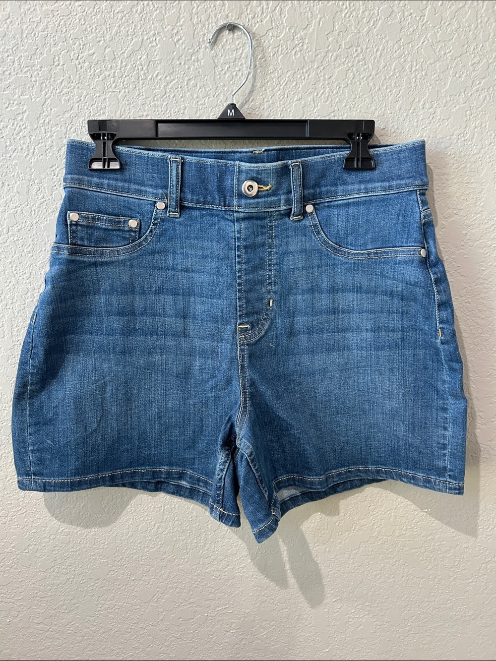 SPANX Mid-Rise Blue Stretch Denim Shorts